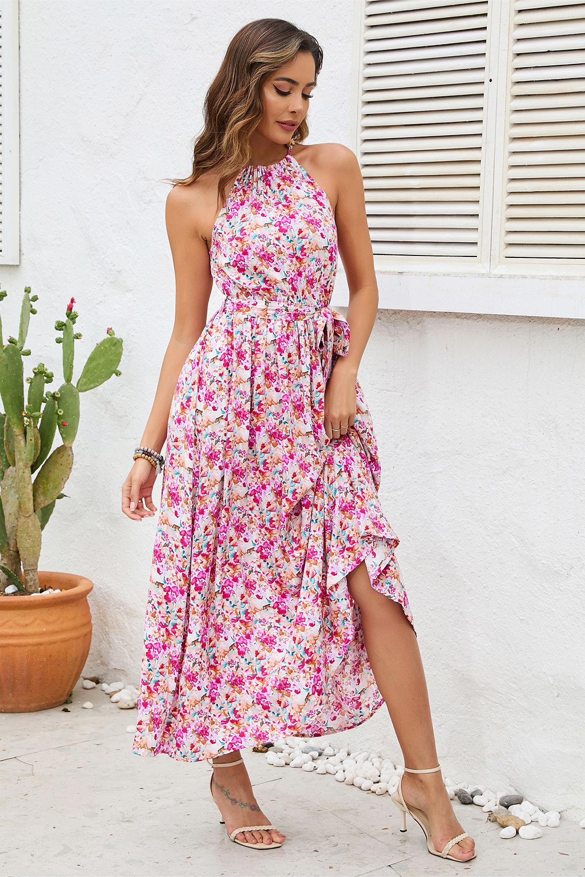 Halter Neck Lace Up Midi Dress