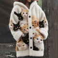 Comstylish Crowded Fuzzy Cats Cozy Hooded Cardigan