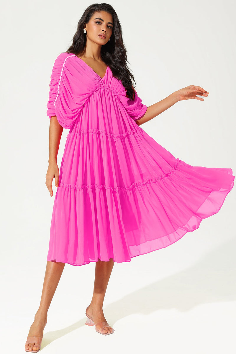 V-neck Chiffon Midi Dress