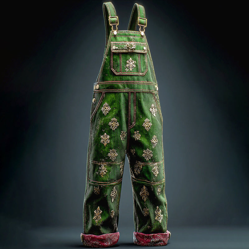 Comstylish Men's Retro Christmas Snowflake Embroidered Jumpsuit