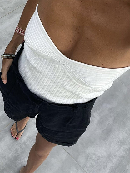 Tossy Knit Ribbed Backless Tank Top ’s Slim Summer Cropped Top High Street Knitwear Pullover Female Vest