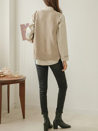 Loose Sleeveless Color V-neck Sweater Vest Outerwear