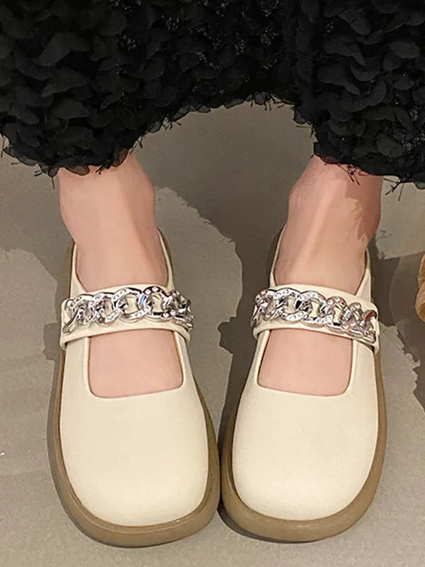 Chains Round-toe Shallow Cut Split-joint Mary Janes Slippers