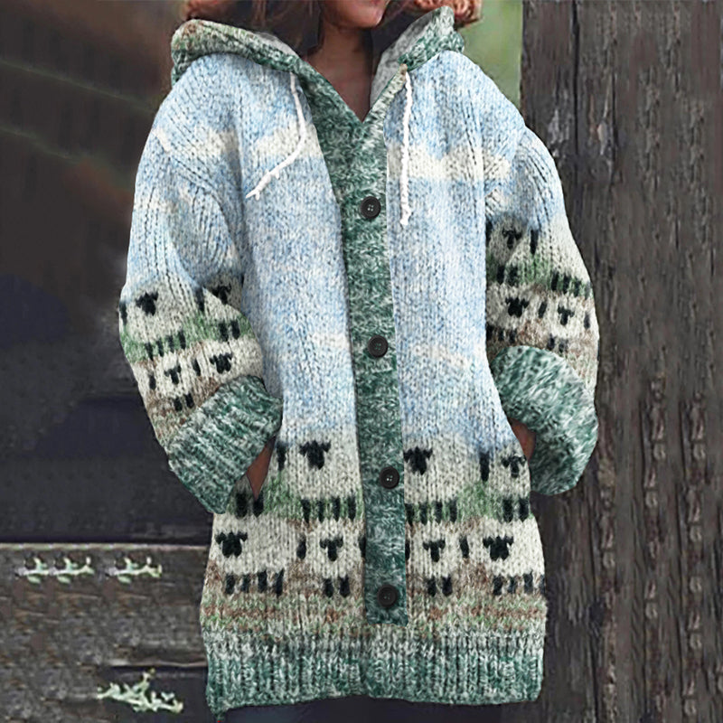 Fairman Island Flock Print Hooded Sweater Cardigan elevenforest