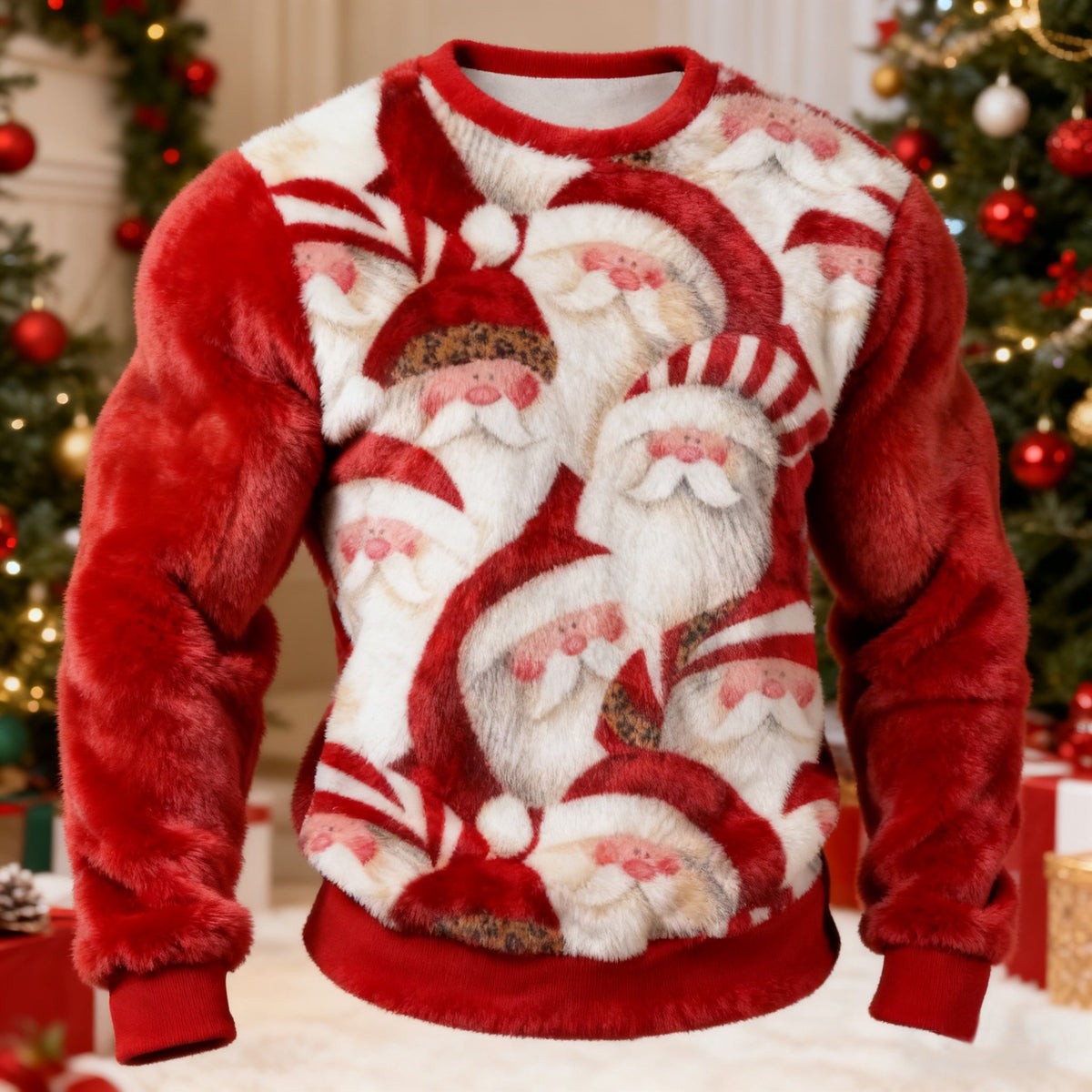 Comstylish Men's Christmas Santa Claus Pattern Flannel Sweatshirt