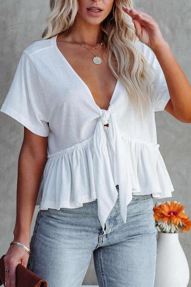 Bandage V Neck T-shirts(3 Colors)