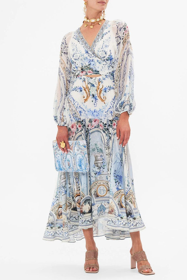 V-neck Lantern Sleeve Midi Dress