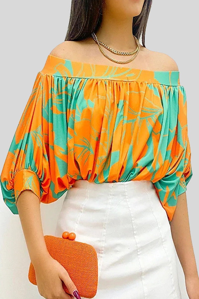 Print Patchwork Off the Shoulder T-shirts