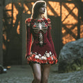 Comstylish Halloween Skeleton Floral Embroidered Women's Fitted Knit Mini Dress