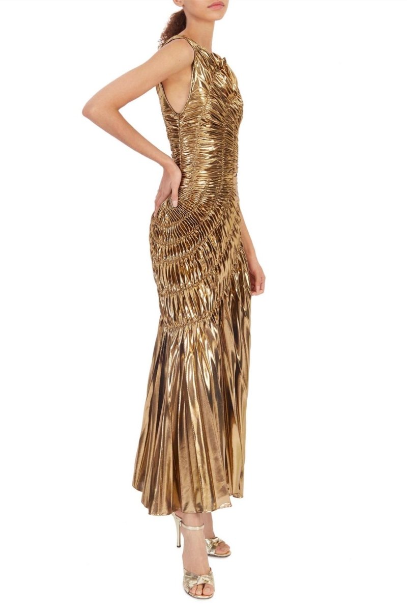 Camila Metallic Pleated Midi Dress