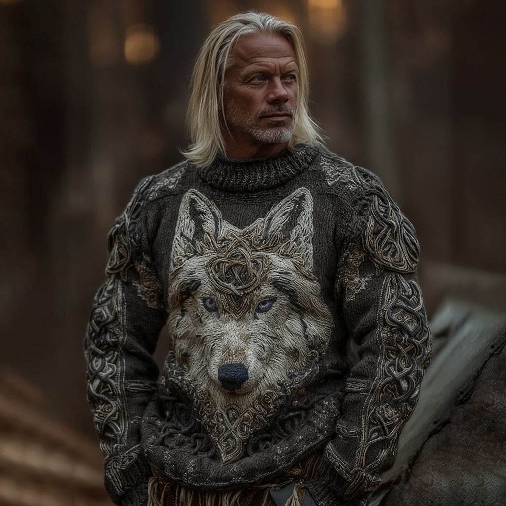 Men's Viking Wolf Knit Pullover Sweater elevenforest