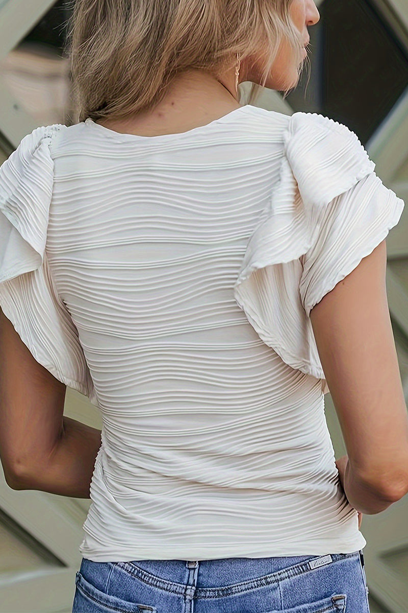 Sweet Flounce Texture O Neck T-shirts