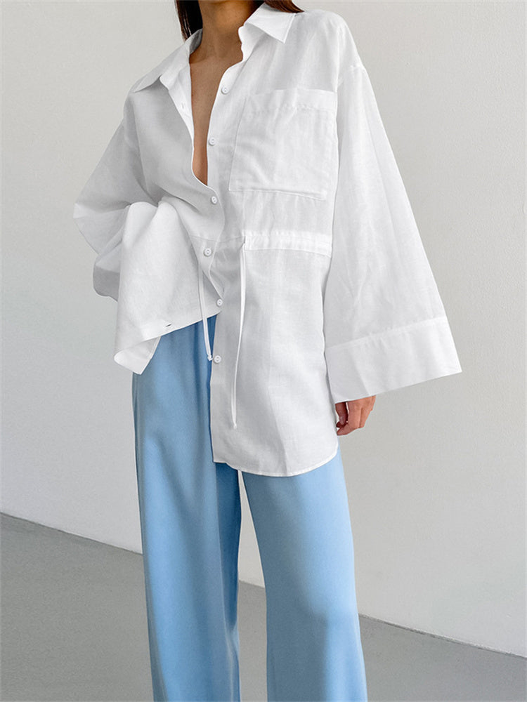 Tossy White Lace-up Shirts Outwear ’s Long Sleeve Patchwork Bandage Cardigan Clothes Female Blouse Coat New