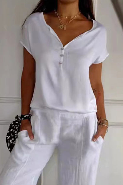 Daily Color Buttons V Neck T-shirts