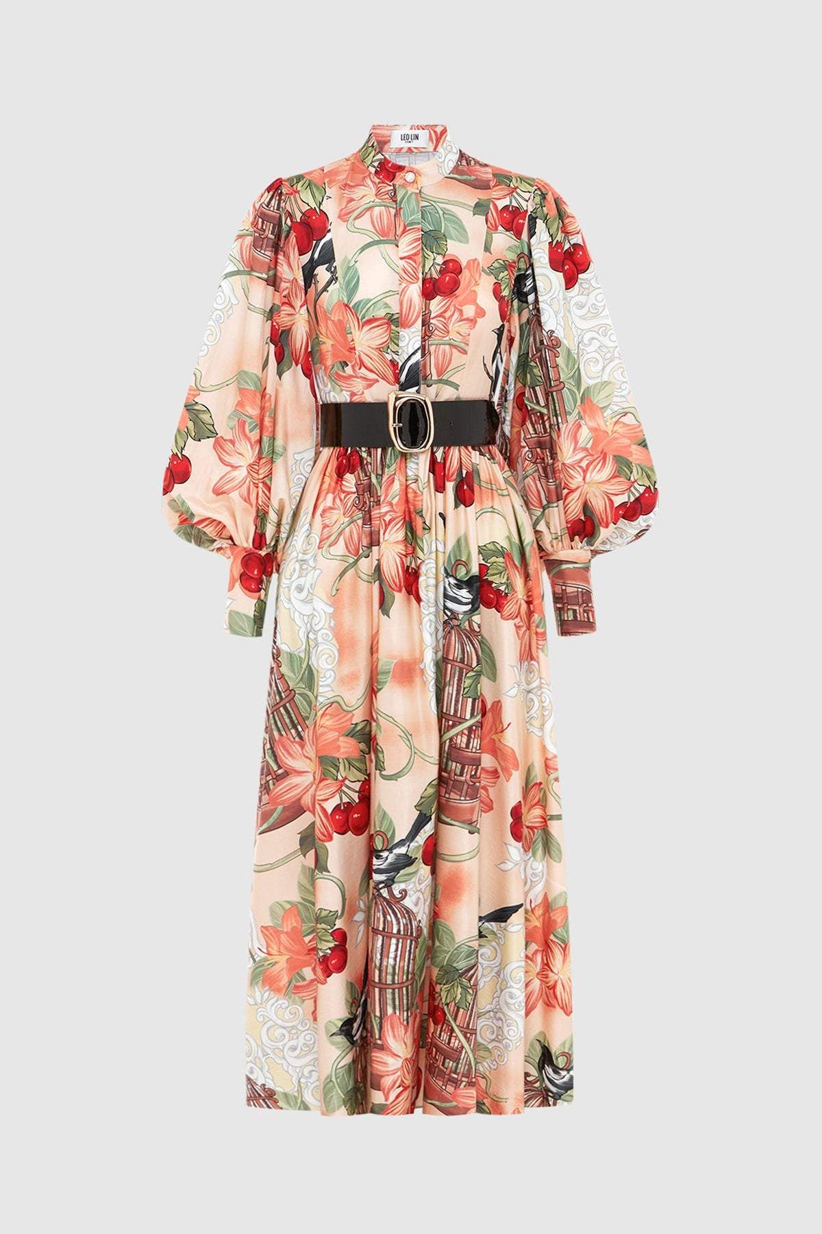Printed Lantern Sleeve Midi Dress