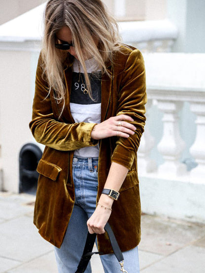 New Color Suit Cardigan Mid-length Jacket