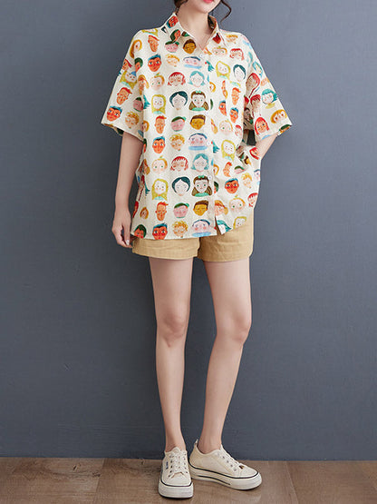 Loose Raglan Sleeve Buttoned Figure Pockets Lapel Blouses&shirts Tops
