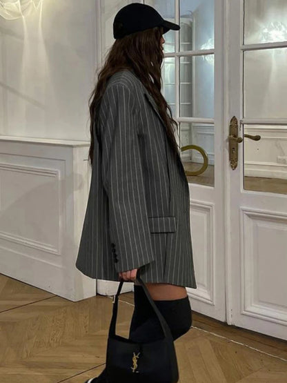 Taruxy High Waist Slim Skirt Sets for Loose Long Sleeve Coats Woman Temperament Blazer 2 Piece Sets Outfits