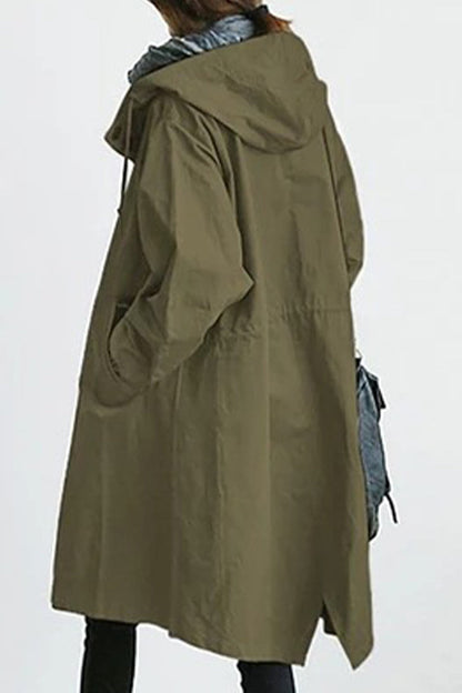 British Style Pocket Buttons Hooded Collar Outerwear