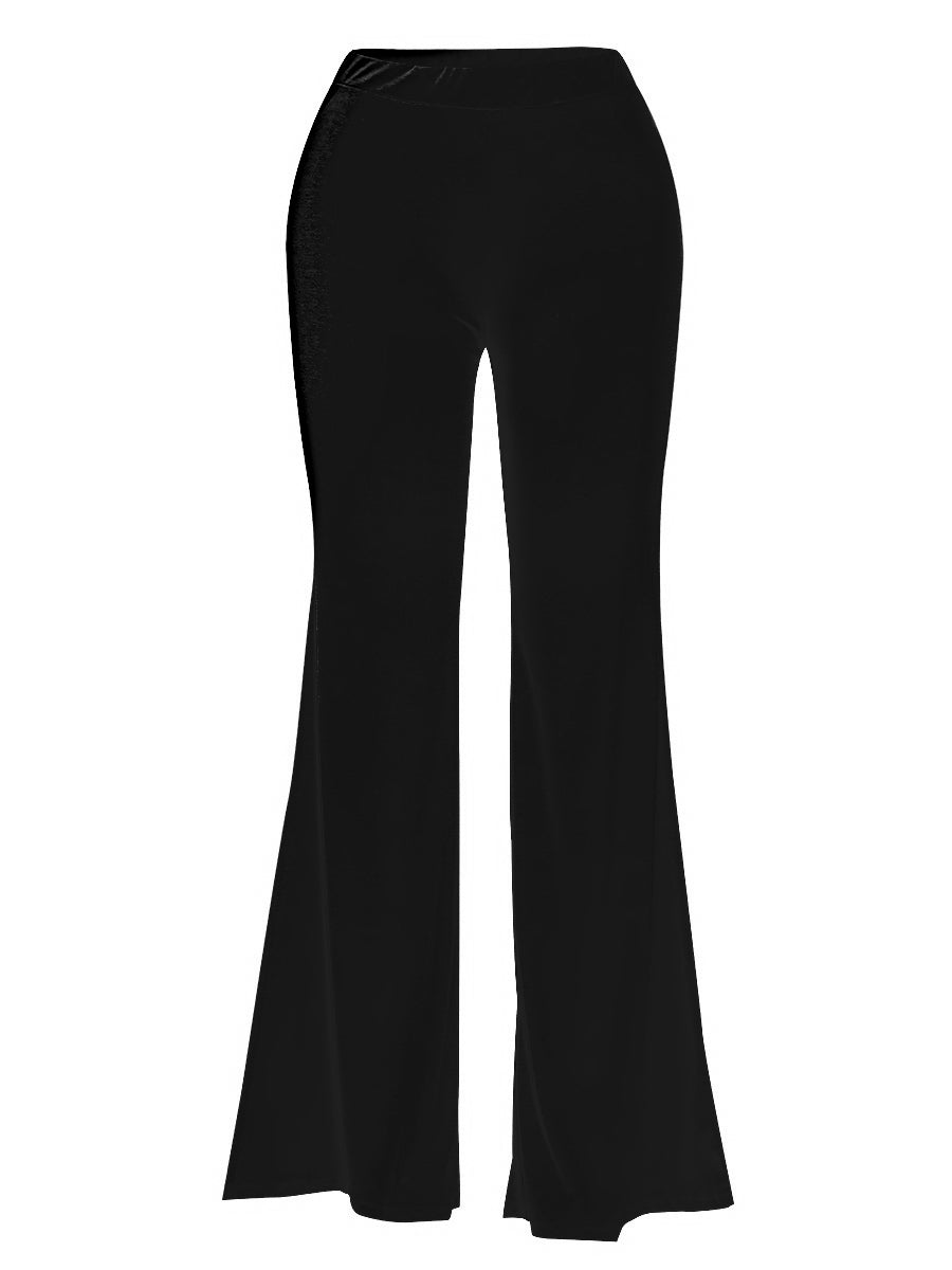 High Waist Flared Stretchy Pants ’s Color Full Length Trousers Home Style