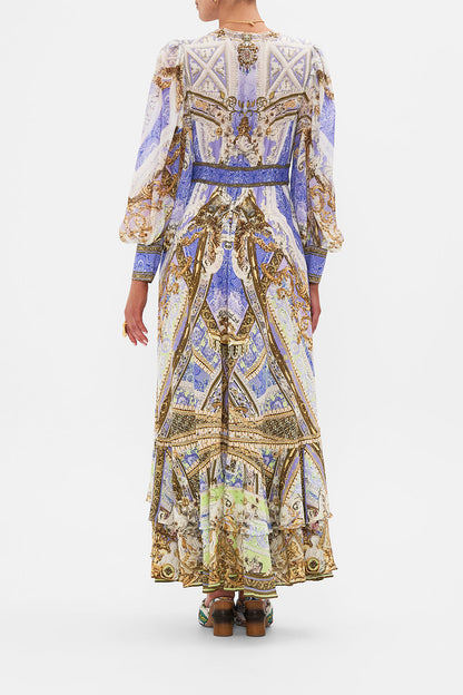 Palace Print V-neck Long Sleeve Maxi Dress