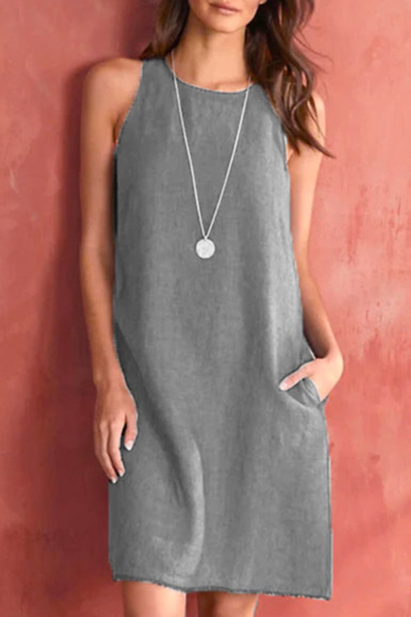 Basis Color O Neck Vest Dress Dresses(5 Colors)