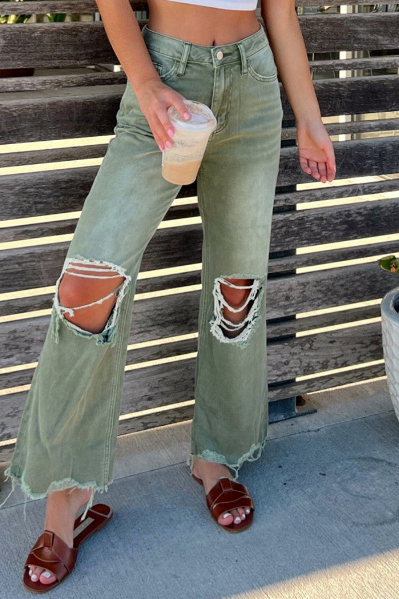 Ripped Patchwork High Waist Regular Denim Jeans