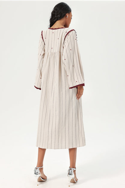 Striped Flared Sleeve Square Collar Knit Midi Dress