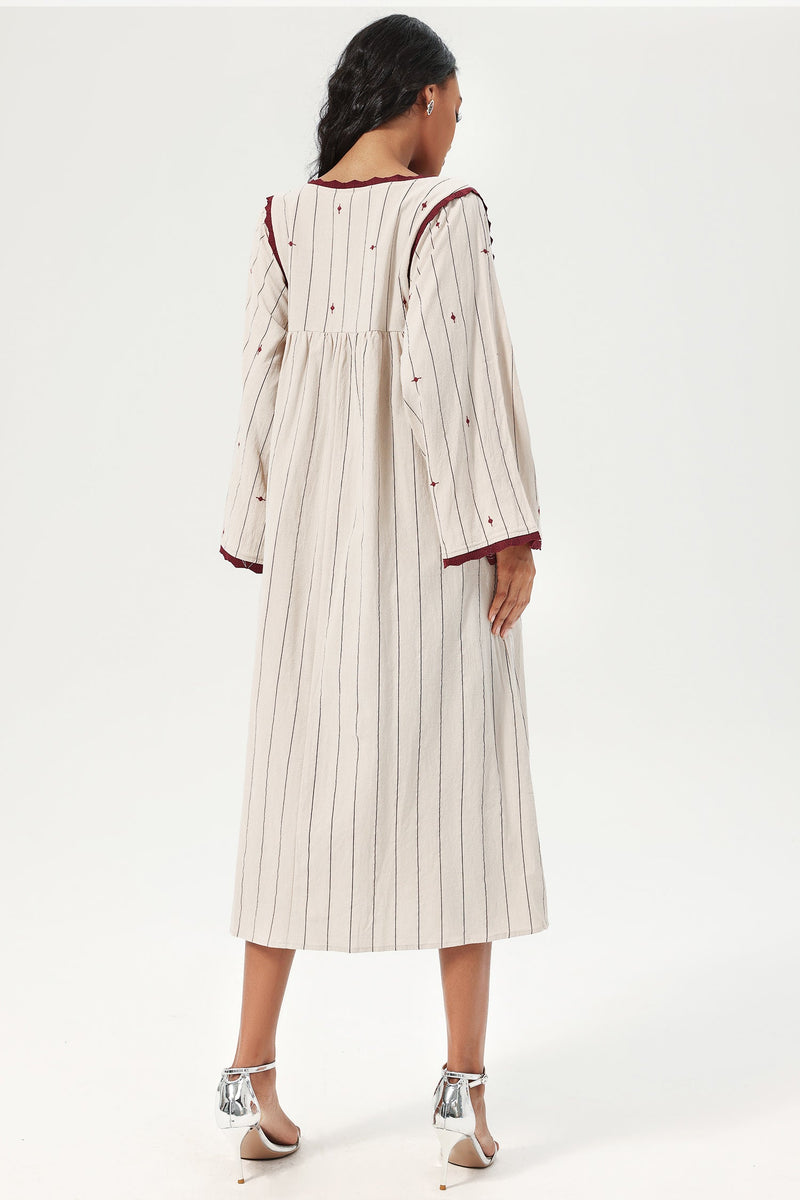 Striped Flared Sleeve Square Collar Knit Midi Dress