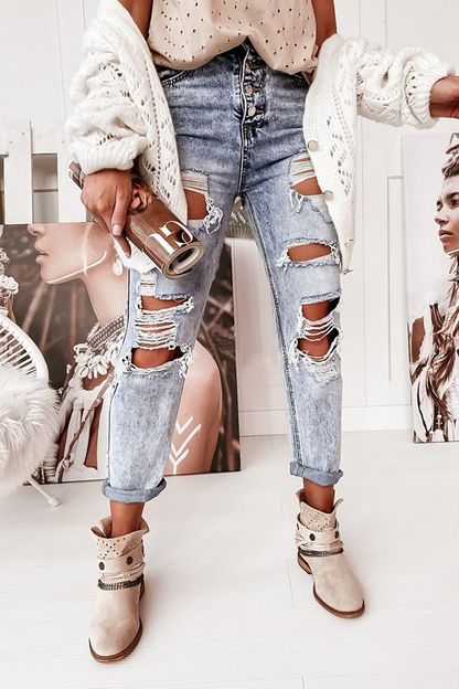 Street Ripped Hollowed Out Regular Jeans