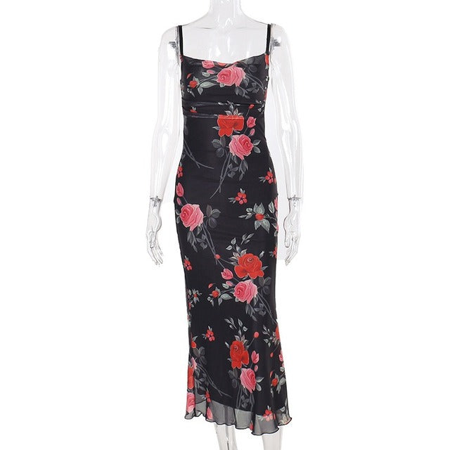 Taruxy Retro Dress Summer Slim Sleeveless Backless Long Dresses Female Party Temperament Maxi Dress Woman