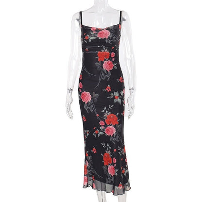 Taruxy Retro Dress Summer Slim Sleeveless Backless Long Dresses Female Party Temperament Maxi Dress Woman