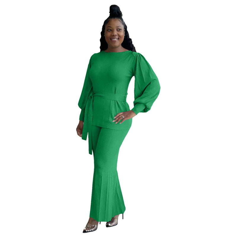 Urban Color Loose Lantern Sleeve Wide Leg Pants Set – Street Style Outfit