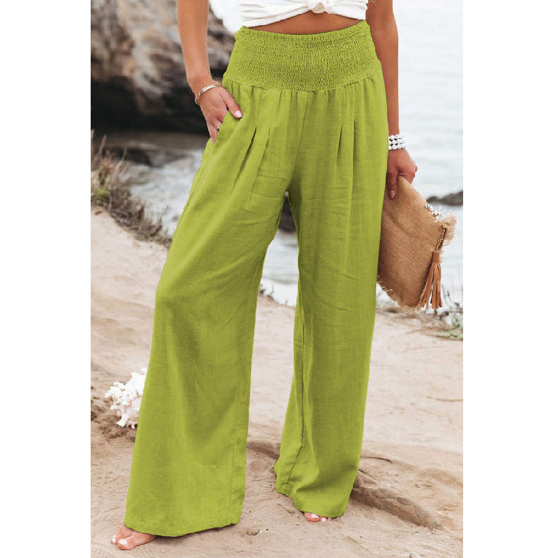 Spring Summer Cotton Linen Wide Leg Pants Trousers