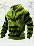 Comstylish Men's Christmas Monster Santa Claus Striped Cozy Plush Hoodie