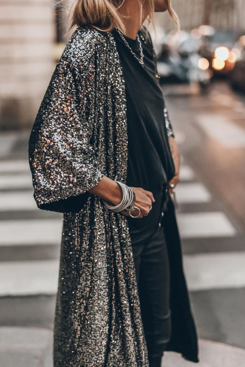 Street Sequins Sequined U Neck Outerwear