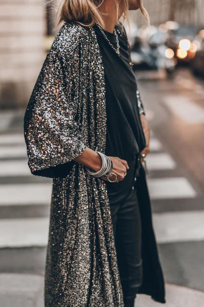Street Sequins Sequined U Neck Outerwear