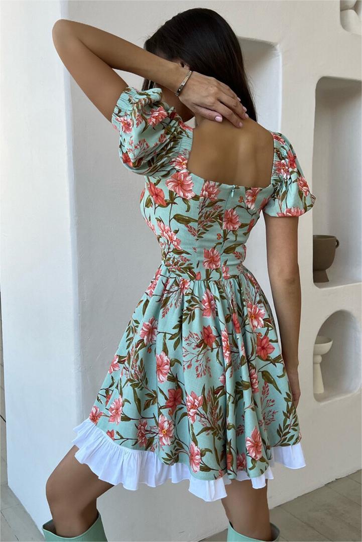 Puff Sleeve Square Collar Mini Dress