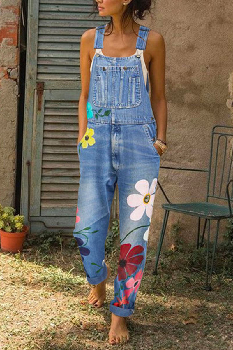 Street Print Patchwork Loose Denim(5 Colors)