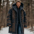 Men's Retro Celtic Knot Hooded Mid-length Cardigan Sweater artswardrobe