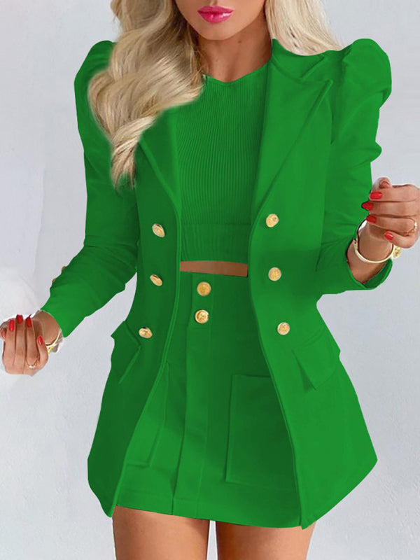 Printed Princess Sleeve Commuter Slim Skirt Suit New Style