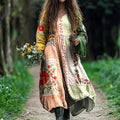 Women's Vintage Tribal Floral Art Cotton And Linen Dress artswardrobe