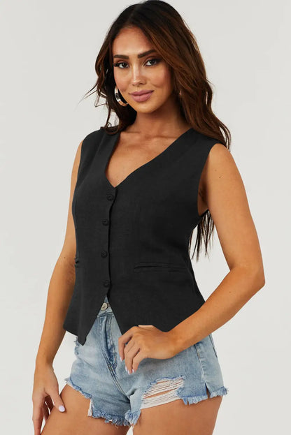 Sophisticated Black V Neck Suit Vest