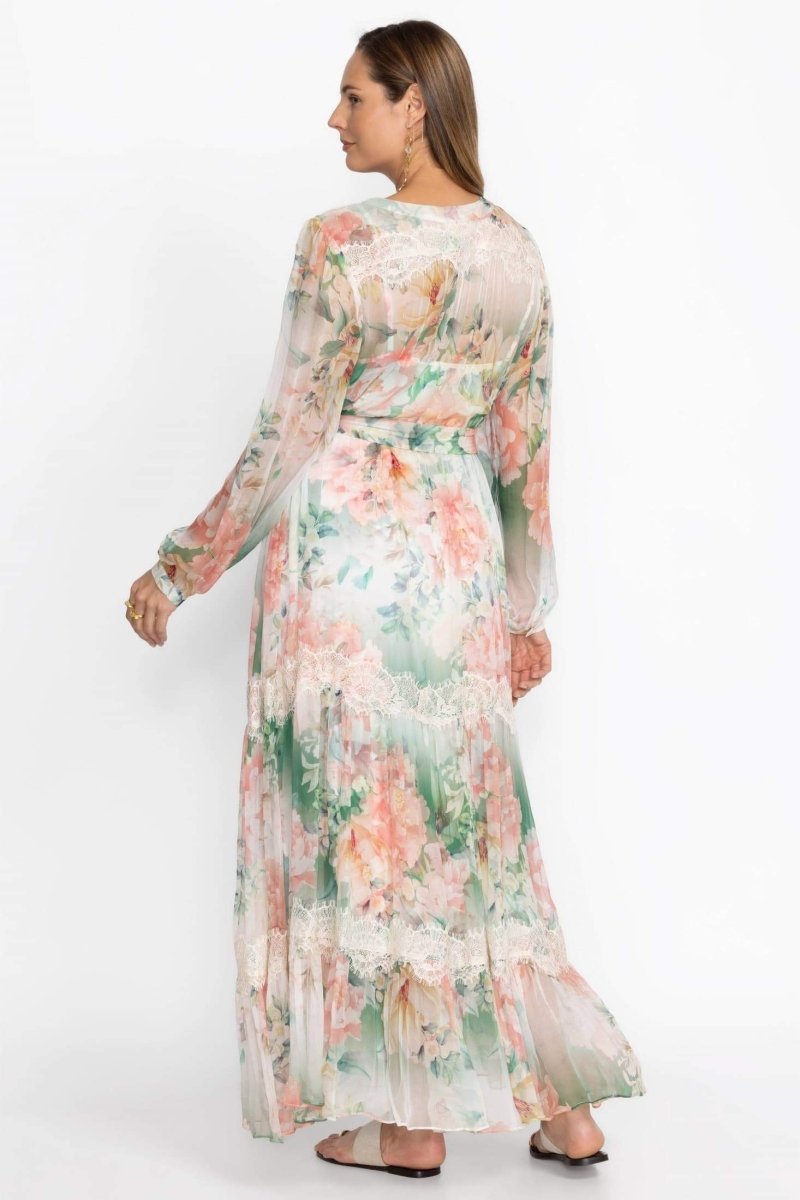 Claire Printed Lace Trim Maxi Dress