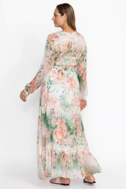 Claire Printed Lace Trim Maxi Dress