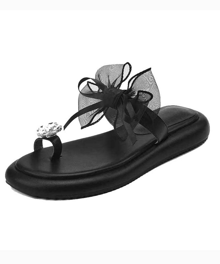 Beige Platform Slide Sandals Boutique Splicing Bow Zircon Aa017