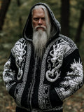 Men's Viking Style Double Dragon Mythology Hooded Cardigan Sweater artswardrobe