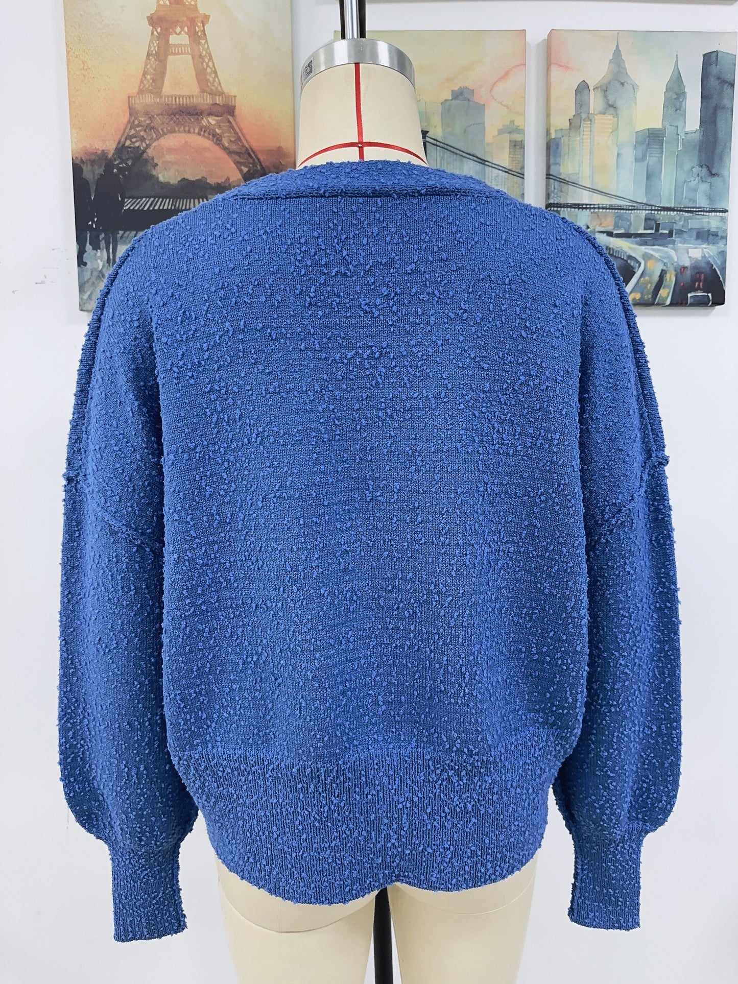 Autumn Winter Clothing V Neck Buttons Color Knitted Cardigan Coat Sweater