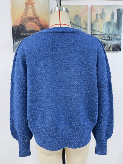 Autumn Winter Clothing V Neck Buttons Color Knitted Cardigan Coat Sweater