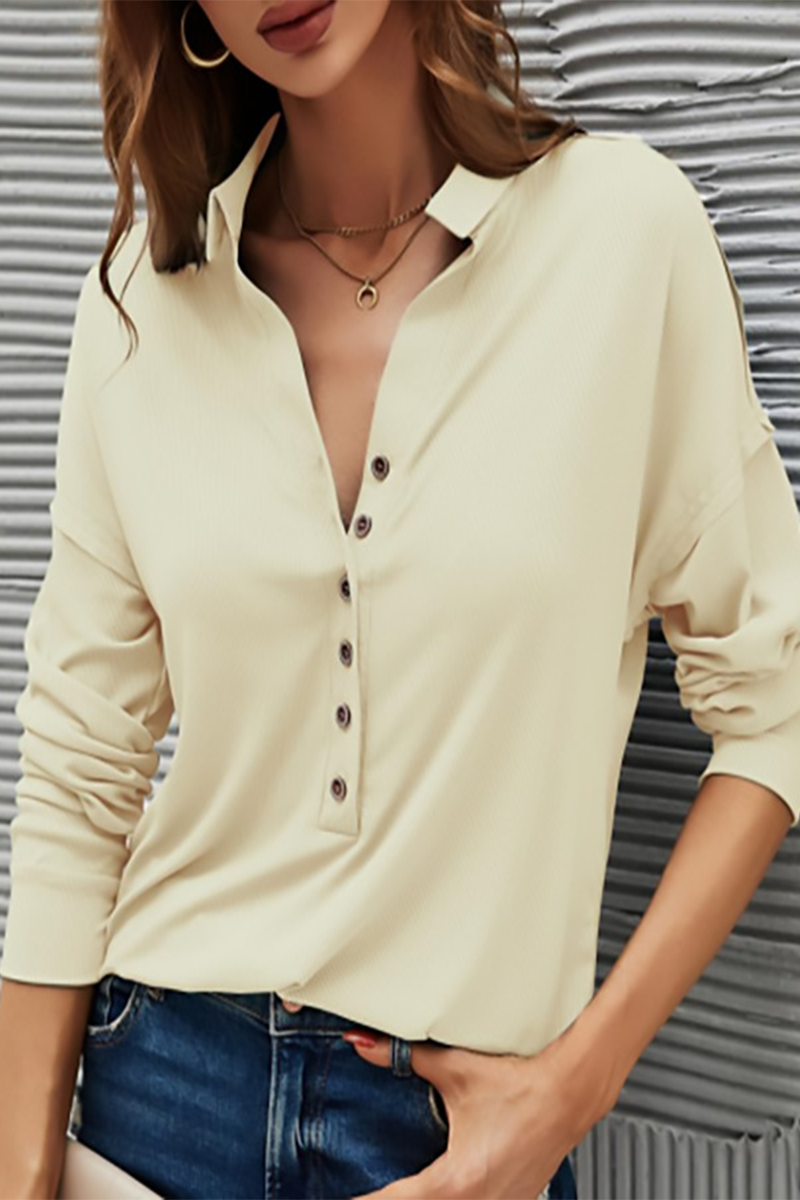 Buttons Color Turndown Collar T-shirts